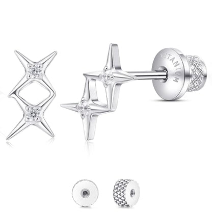Limerencia Titanium Flat Back Screw Back Stud Earrings for Women Men - color: Silver 1