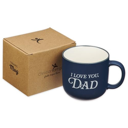 Christian Art Gifts I Love You, Dad Ceramic Coffee Mug, Non-toxic, Microwave/Dishwasher Safe, Navy Blue & White, 14 oz., Gift for Dad, Malachi 4:6 Bible Verse on Back - color: Navy Blue/Love You Dad, size: 14 Ounces