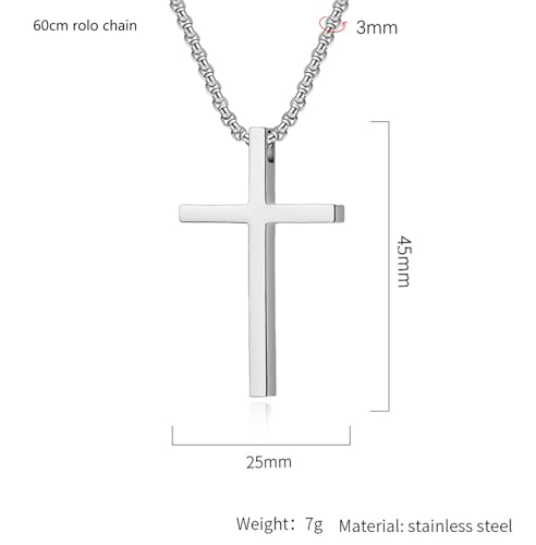 Cross Necklace for Men,Stainless Steel Christian Pendant Jewelry - color: B-silver-60cm chain