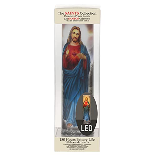 Stonebriar LED Saint Prayer Candle — Automatic Timer, Flameless Candle for Prayer, Memorials & Religious Décor, Jesus, 8" - size: 1 Count, style: Jesus
