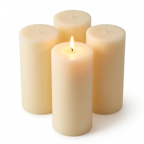 Unscented Pillar Candles - Set of 4 Ivory Candles - 3x6 Slow Burning Candles for Weddings & Table Centerpieces - Large Pillar Candles, PARNOO - color: Ivory