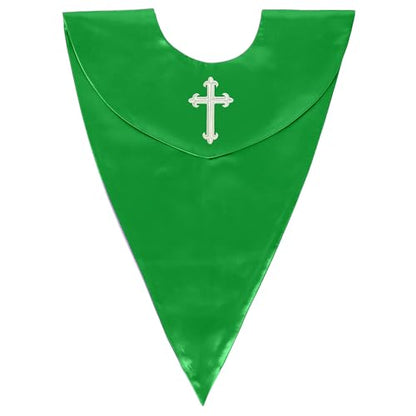 GradPlaza Unisex V Shape Church Choir Stole with Gold or White Embroidery Cross for Adults Church - color: Emerald Green, style: White Cross