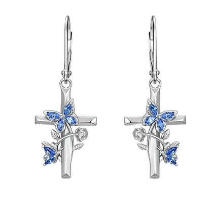 Butterfly Earrings for Women 925 Sterling Silver Birthstone Butterfly Cross Rose Dangle Earrings Elegant Butterfly's Jewelry Gift for Birthday Valentines Day Christmas - color: 9-September