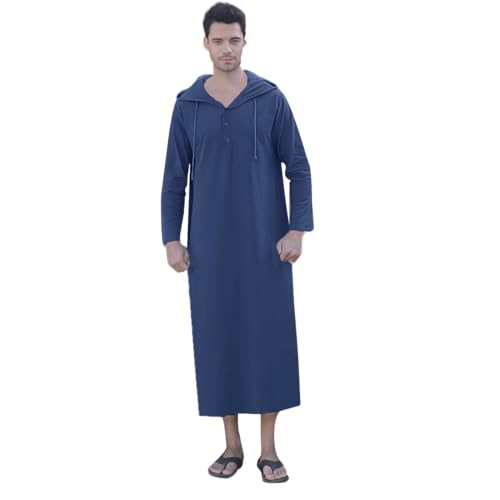 YAOHUOLE Long Sleeve Kaftan Thobe Button down Men Thobe with Pocket Big and Tall Kaftan Muslim Men Thobe - color: 02 Dark Blue, size: Medium