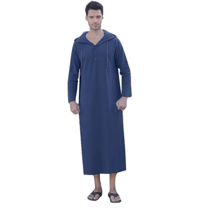 YAOHUOLE Long Sleeve Kaftan Thobe Button down Men Thobe with Pocket Big and Tall Kaftan Muslim Men Thobe - color: 02 Dark Blue, size: Medium