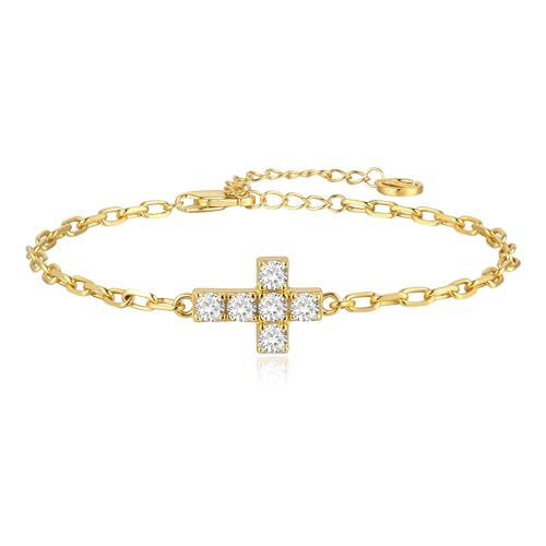 Cicy Bell Cross Bracelets For Women 24k Gold Plated Cubic Zirconia Bracelet - color: Gold
