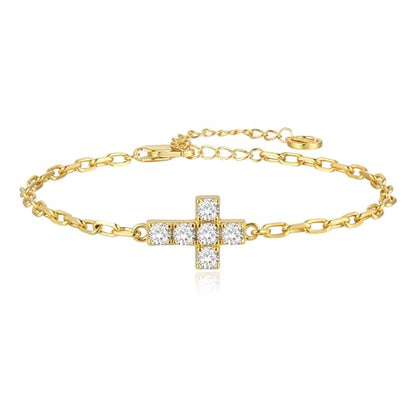 Cicy Bell Cross Bracelets For Women 24k Gold Plated Cubic Zirconia Bracelet - color: Gold