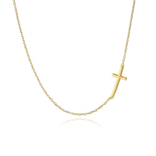 Rnivida 925 Sterling Silver Sideways Cross Pendant Necklace for Women - color: Gold - 16"~18"