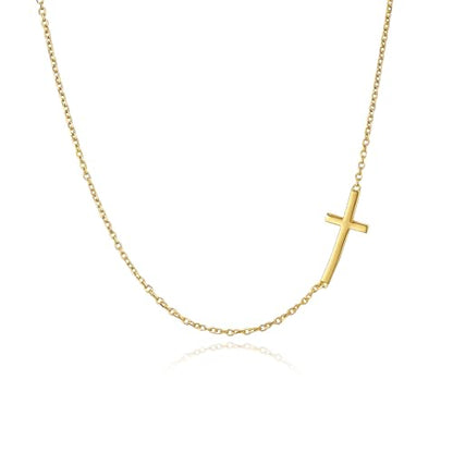 Rnivida 925 Sterling Silver Sideways Cross Pendant Necklace for Women - color: Gold - 16"~18"