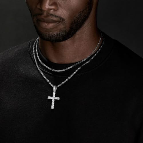 GEMOSA Cross Necklace for Men, Cuban Link Layered Rope Chain Silver/Gold/Black - color: Black Gold, size: 16/18 inch