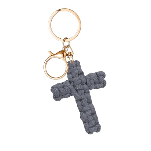 Knit Cross keychain Christian Gifts for Women Men Religious Gifts Bohe Backpack Charms Christian Keychain - color: Grey