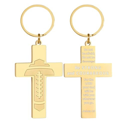 Football/Baseball/Soccer/Basketball Cross Keychain for Men Sport Gifts - color: Gold, style: Football-joshua 1:9