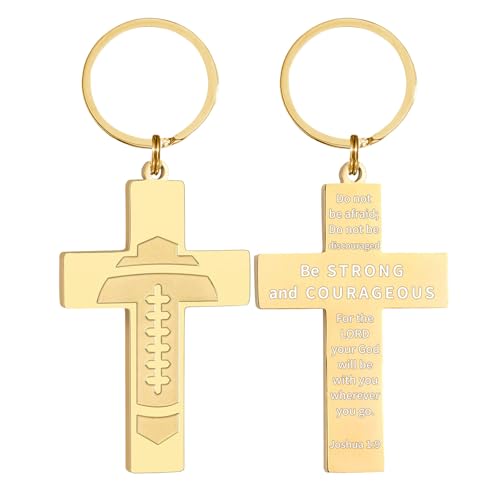 Football/Baseball/Soccer/Basketball Cross Keychain for Men Sport Gifts - color: Gold, style: Football-joshua 1:9