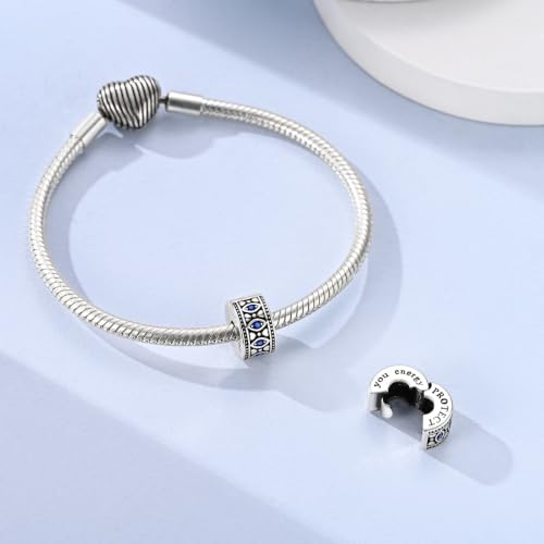 Clip Stopper Beads Fit For Pandora Bracelet, Spacer Charms For Bracelets - color: Blue Eye-2Pack