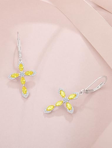 Birthstone Cross Earrings for Women 925 Sterling Silver - color: 11 November - Citrine