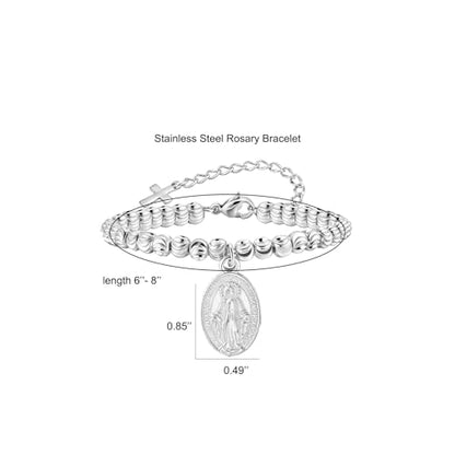 Rnivida 14K Gold Plated Stainless Steel Catholic Rosary Bracelet for Women,Religious Gift for Confirmation Baptism First Communion Easter - color: Silver