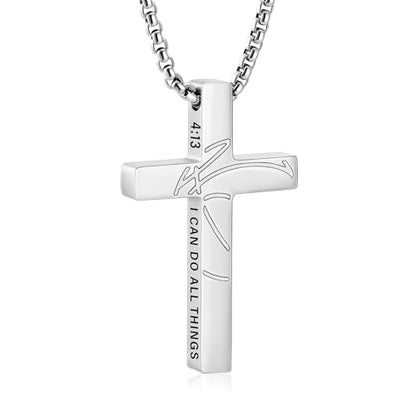 Gnamy Basketball Cross Necklace Gifts for Boys Men, Cross with Bible Verse Stainless Steel Pendant Chain Easter Christian Religious Jewelry Gifts for Him Kids Teenage Teens - color: Silver, style: PHILIPPIANS 4:13