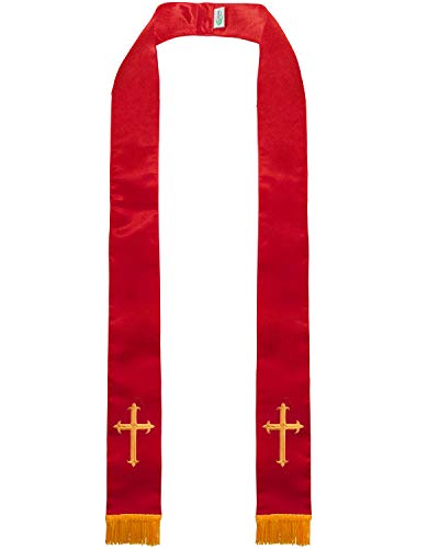 IvyRobes Unisex-adult's Satin Clergy Stole with Embroidery Cross 90"-4 Colors Available - color: Red