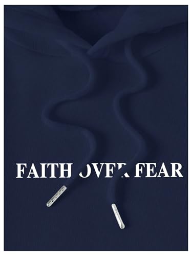SHENHE Women's Graphic Slogan Faith Over Fear Christian Sweatshirt Hoodie - color: Dark Blue, size: Small