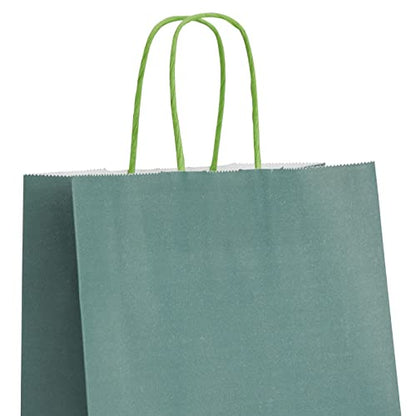 BLUE PANDA 25-Pack Dark Green Gift Bags with Handles, 8x4x10-Inch Paper Goodie Bags for Party Favors and Treats, Birthday Party Supplies