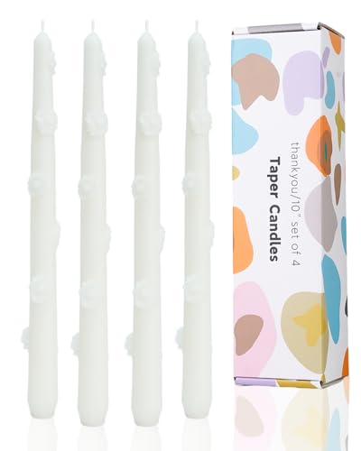 White Candlestick Taper Candles Flower Soy Candles Unscented Wedding Party Wax Unscented Dinner Candle Dripless,10 inch,Set of 4,J2 - color: J2-White