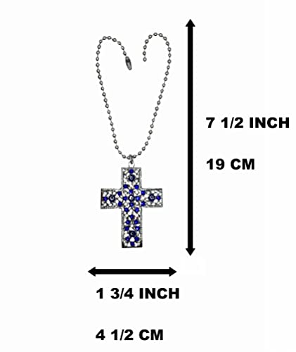 LUCKBOOSTIUM Rhinestone Cross Charm Hanging Accessory - Interior Decor for Car, Evil Eye Ornament and Bible-inspired Rear View Mirror Accessories, Home and Office Décor - color: Silver