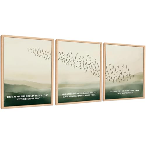 Set of 3 Poster Bible Verse Wall Art,Matthew 6:26 Christians Wall Decor - color: Look at The Birds of The Air