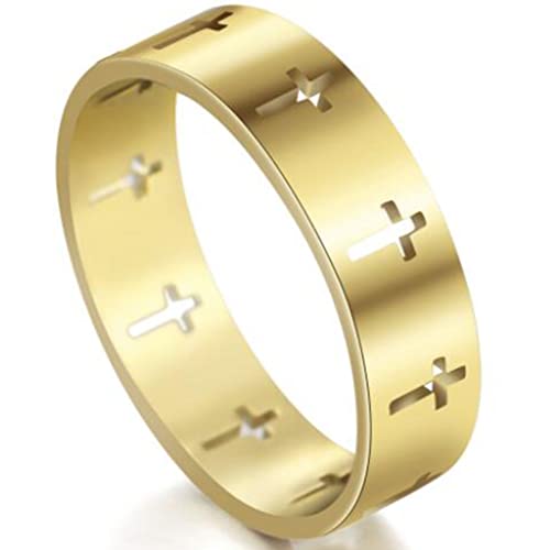 Jude Jewelers 6mm Stainless Steel Carved Christian Cross Religious Wedding Band Ring - color: Gold