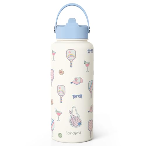 SANDJEST Pickleball Gift for Women, Water Bottle Stainless Steel 32oz with Lid & Straw, Sport Insulated Bottles Gifts for Girls Friends Teens Birthday Christmas - color: Pickleball 1