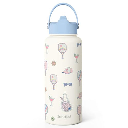 SANDJEST Pickleball Gift for Women, Water Bottle Stainless Steel 32oz with Lid & Straw, Sport Insulated Bottles Gifts for Girls Friends Teens Birthday Christmas - color: Pickleball 1