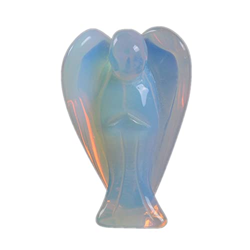 Justinstones Carved Moonstone Opalite Gemstone Peace Angel Pocket Guardian Angel Healing Statue 2 inch - color: Opalite