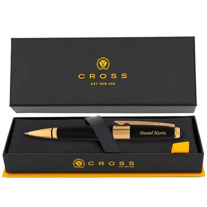 Cross Edge Gel Rollerball Pen, Matte Black Lacquer and Gold Trim, Personalized — Retirement, Work Anniversary, Graduation, or Career Milestone Award Gift - color: Black/Gold Trim