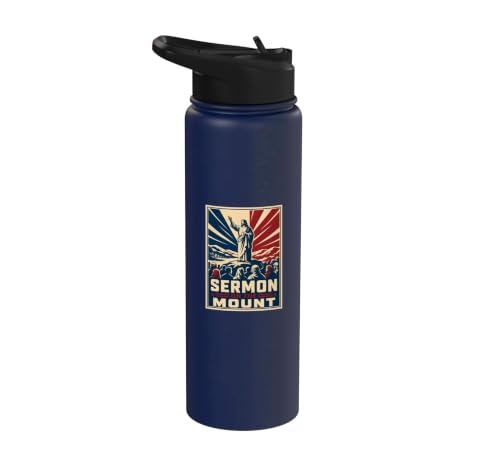 Sermon On The Mount Christian Faith Scripture Stainless Steel Insulated Water Bottle - color: Navy Blue