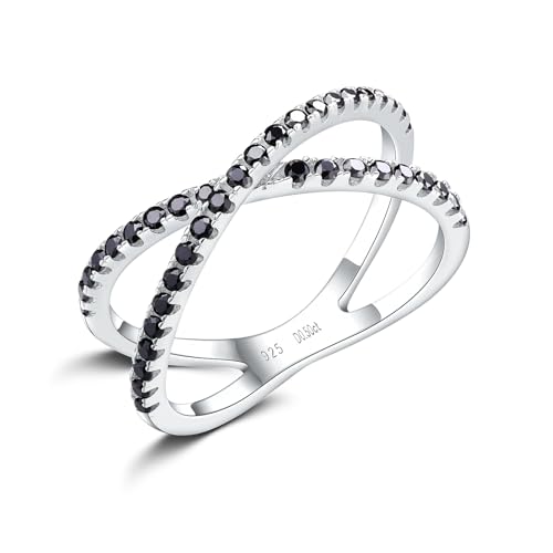 Moissanite Wedding Bands Crisss Cross/Curve/Wishbone Eternity Rings for Her - color: A. Criss Cross - Black Moissanite