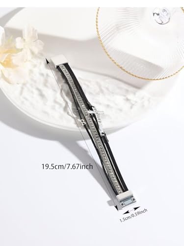 LINGYUAN Cross Bracelet for Women, Leather Religious Christian Jewelry - color: Black