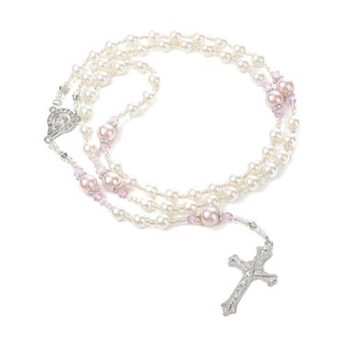 Rosary Beads Catholic for Women - Rosary Necklace Artificial Pearls, Exquisite Gifts for Women - color: Off White