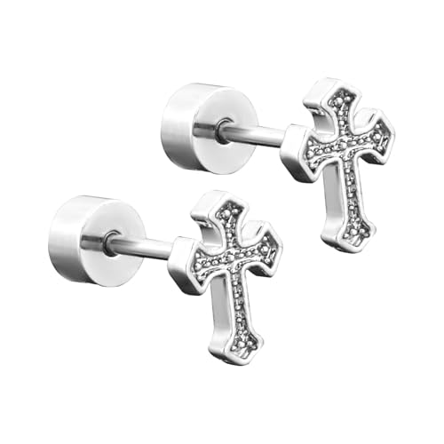 Mikovivi Titanium Steel Cross Flat Screw Back Small Stud Earrings