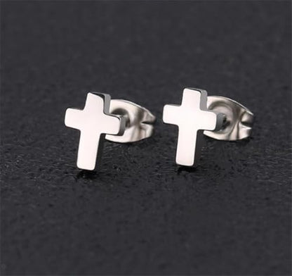 Cross Stud Earring for Women Men Dainty Small Cross Earrings Minimalist Simple Gold Silver Black Religious Faith Cross Studs - color: Silver