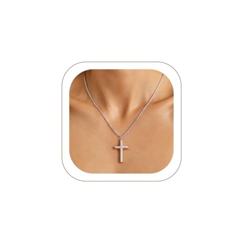 KeyStyle Cross Necklace for Women,Silver/Gold/Rose Gold Cross Pendant - color: 03-Large Cross-Silver