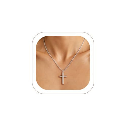 KeyStyle Cross Necklace for Women,Silver/Gold/Rose Gold Cross Pendant - color: 03-Large Cross-Silver