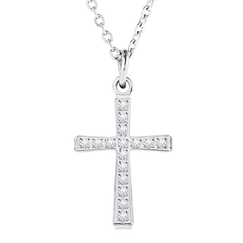 Gold Cross Necklace for Women Diamond Necklace for Women Sparkling Cubic Zirconia Pendant 18K Gold Plated Cross Pendant Religious Jewelry with Diamond Birthday Gift Christian Gifts for Her - color: White Gold, style: Small Cross