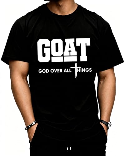 Men's Christian Graphic T-Shirt,Goat(God Over All Things) 100% Cotton Tee - color: Black, size: 3X-Large