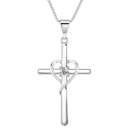 Cross Heart Necklace, 18K Gold Plated Crystal Pendant for Women - color: White