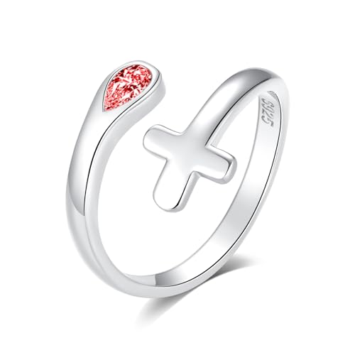 Jinlou Thumb Rings for Women - 925 Sterling Silver Birthstone Open Teardrop Encouragement Adjustable Ring Women Gifts for Teens Mom Birthday Mother's Day St Patricks Day - color: January, style: Cross CZ Ring