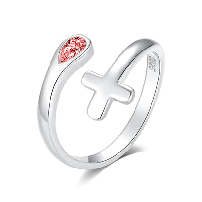 Jinlou Thumb Rings for Women - 925 Sterling Silver Birthstone Open Teardrop Encouragement Adjustable Ring Women Gifts for Teens Mom Birthday Mother's Day St Patricks Day - color: January, style: Cross CZ Ring
