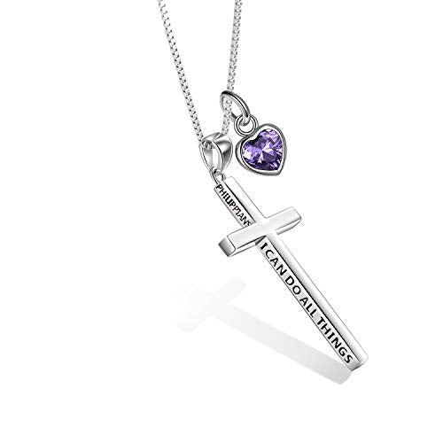 POPLYKE Cross Necklace 925 Sterling Silver Philippians 4:13 I Can Do All The Things Inspirational Necklace Gifts for Women Men 20+2'' - color: silver-02 February