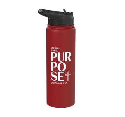 Created With A Purpose Ephesians 2 10 Verse Stainless Steel Insulated Water Bottle - color: Red