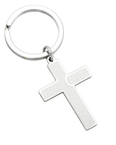 Cross Keychain for Men,Jesus Key Chain Christian Car Key Accessories，Easter Christmas Religious Gift,Purse Bag Charms - color: Silver Jesus