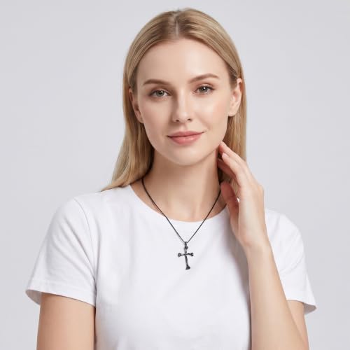 14K Gold Plated Cross Pendant Necklace Christian Jewelry Religious Gift - color: C02-Rib Cross Black