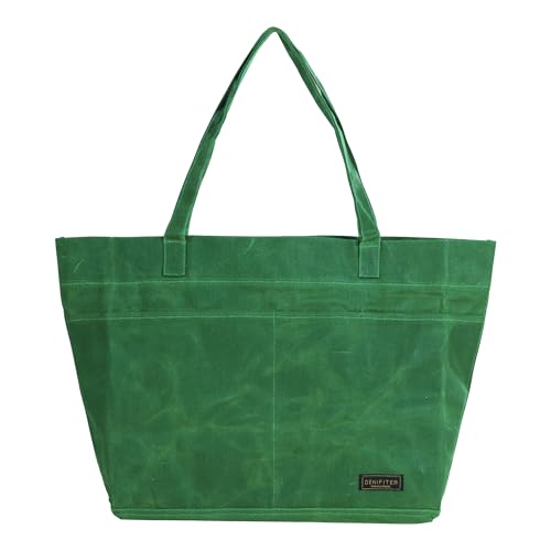 Heavy-Duty 16 oz. Waxed Canvas Zipper Tool Bag with Pockets and Carry Handle - Suitable for Groceries and General - color: Green